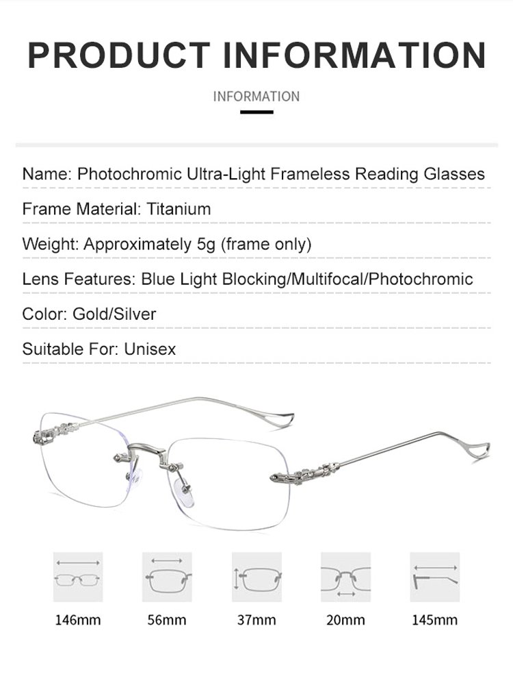 -7.0~7.0D Auto-Focus Eyeglasses-Photosensitive color-changing ultra-light frameless reading glasses
