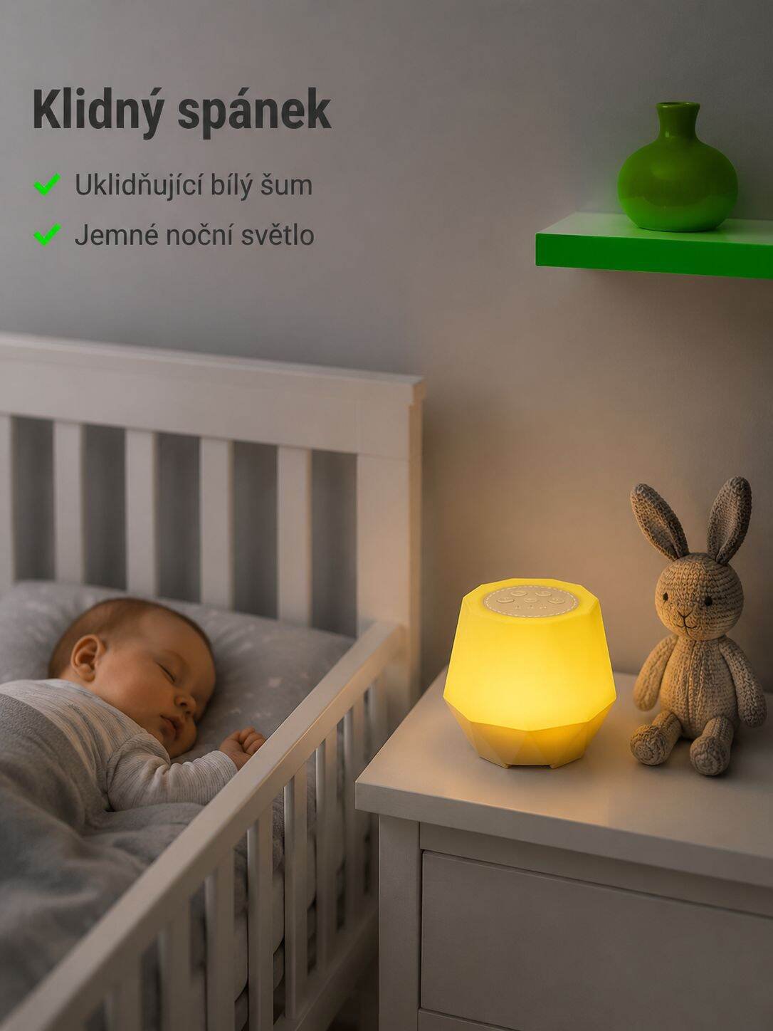 Chytré zařízení pro bílý šum na spaní, dobíjecí s nočním světlem