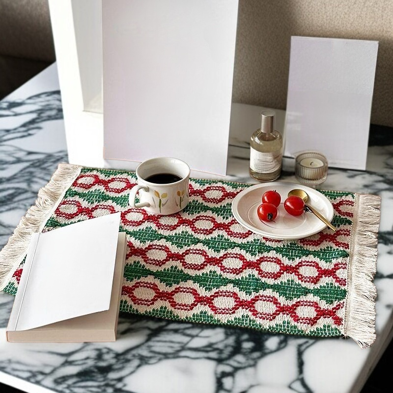 衝突カラーフリンジ綿糸編み滑り止め断熱マット