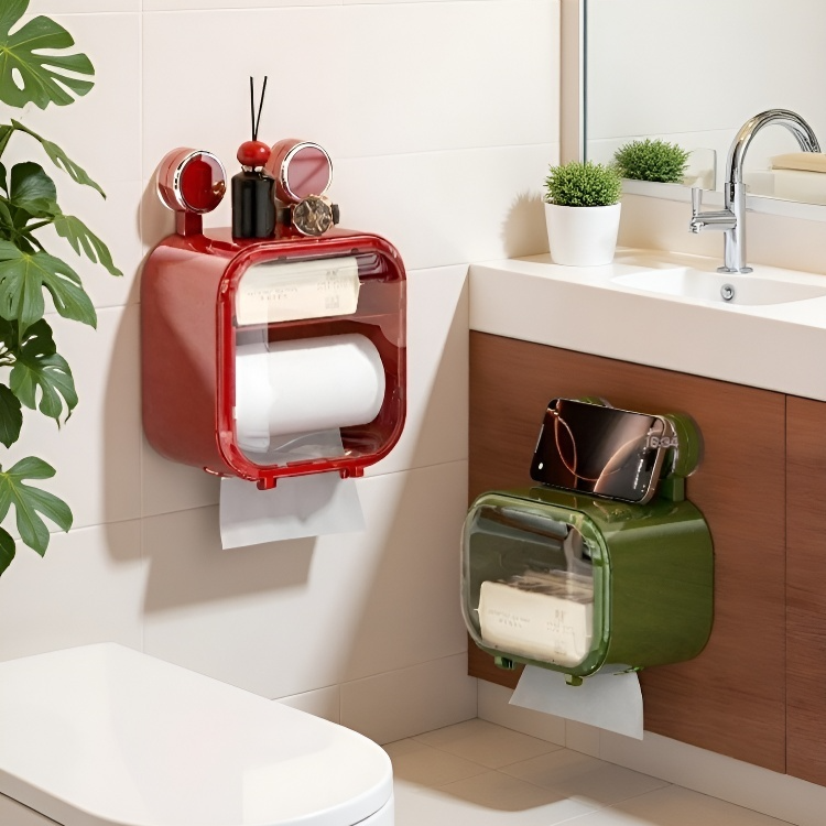 흡착식 벽걸이 방수 투명 화장지 케이스