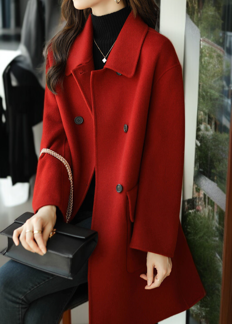 レディース厚手スリムツイードジャケット ミドル丈アップグレード・コットン・ツイード・コート