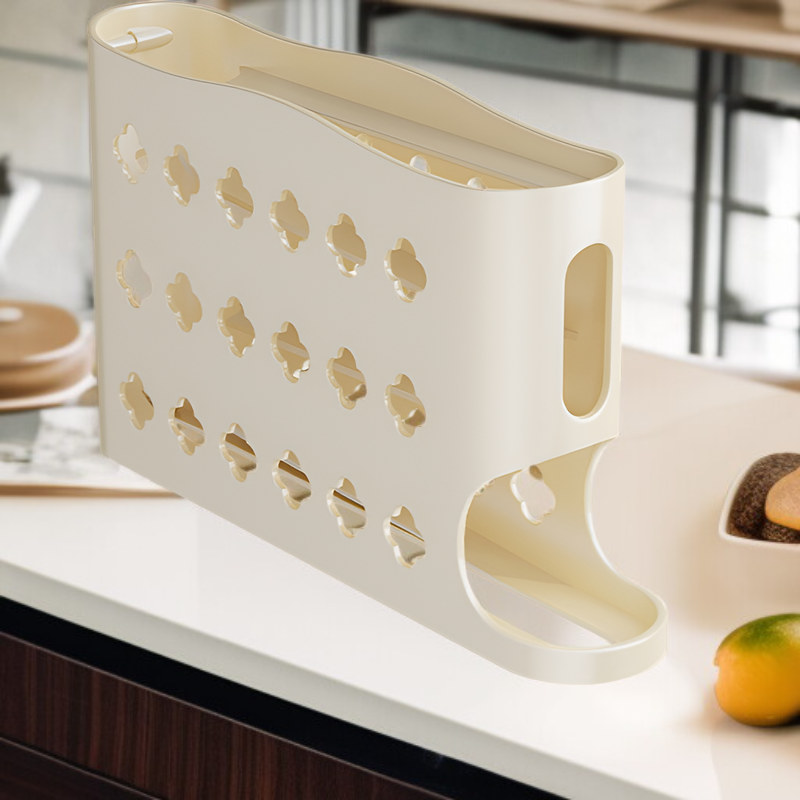 Side Door Egg Rack, Slanted Multi-layer Automatic Rolling Storage Box