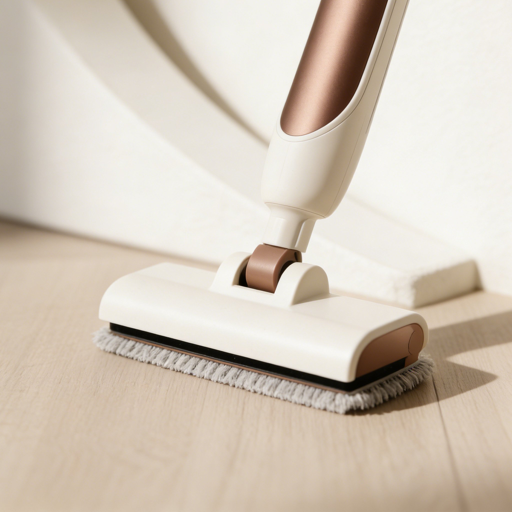 電動床拭きでリビングを掃除する様子