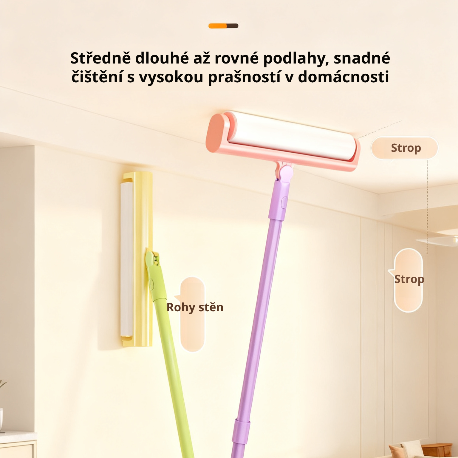  Teleskopický váleček na odstranění chlupů s dlouhou rukojetí