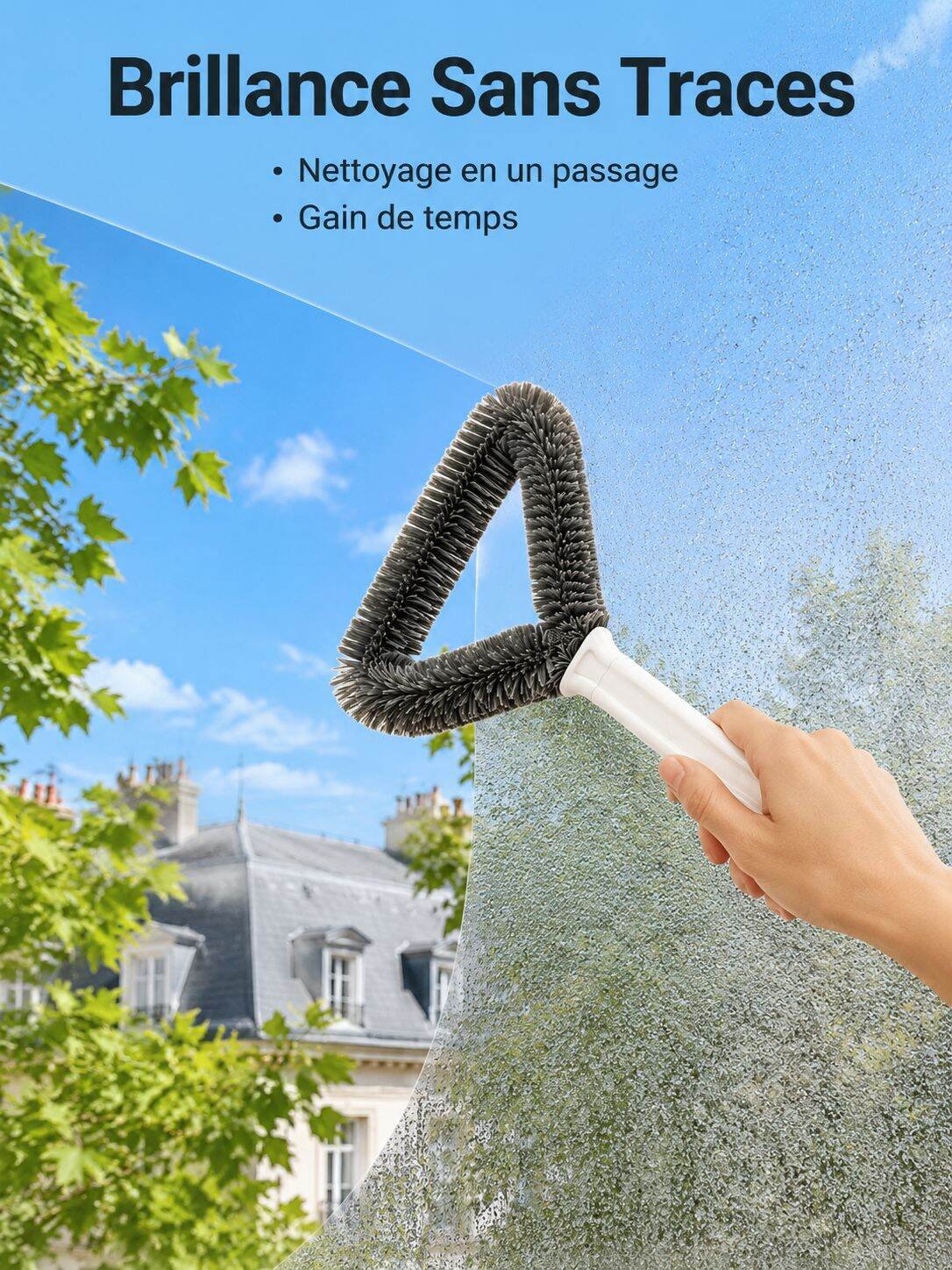 Brosse de nettoyage de vitres triangulaire double face, lavable et sans démontage pour la maison