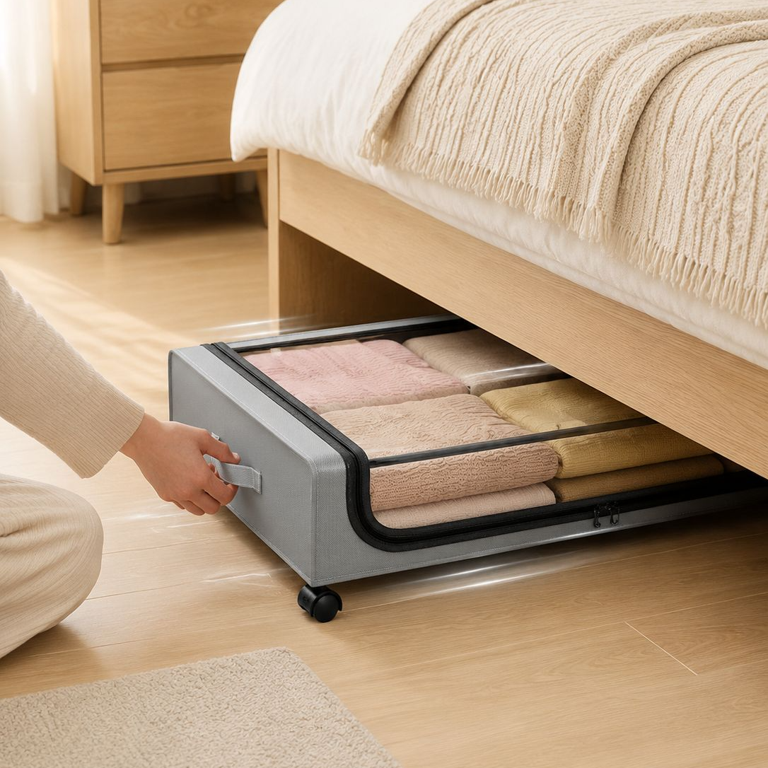 Unterbett-Faltbox mit Rollen und Deckel