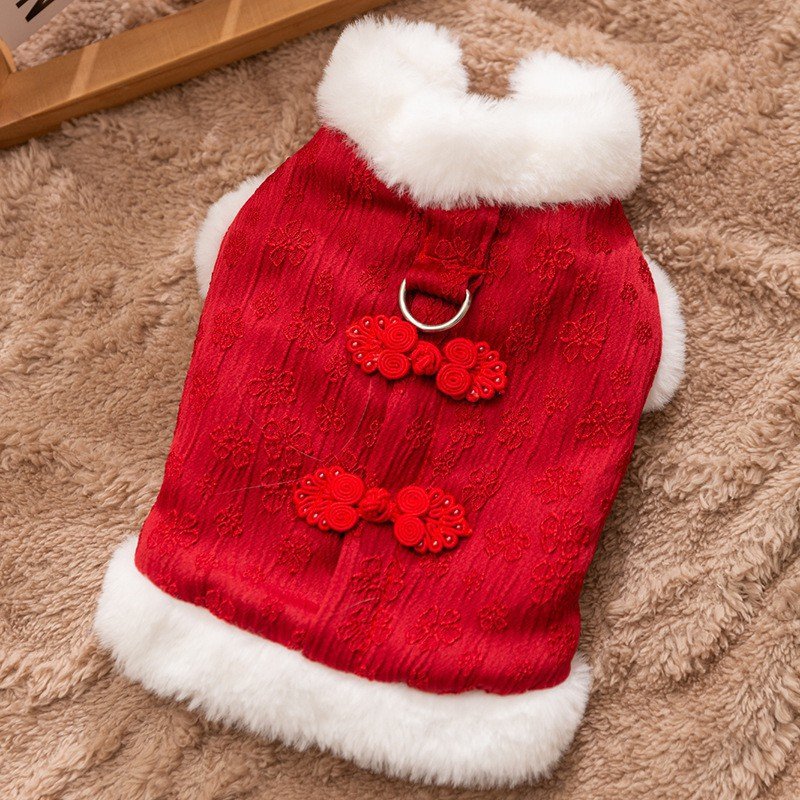 ชุดตรุษจีนสำหรับสุนัขและแมวตัวเล็ก เสื้อกันหนาวผ้าฝ้ายหนา