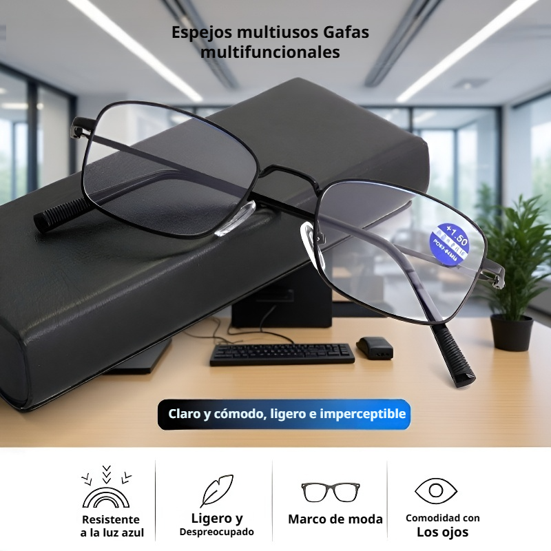 Gafas para presbicia de metal con marco completo y filtro de luz azul