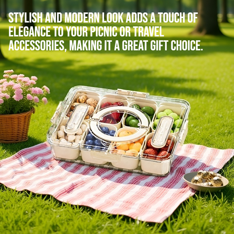 Portable fruit box for outdoor picnics with utensils