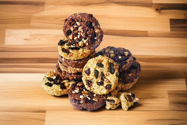 クランベリーとオートミールの素材が見えるクッキー