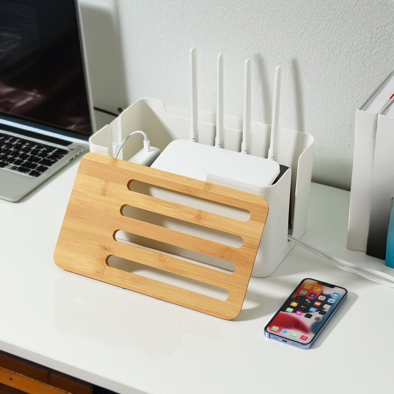 Caja organizadora de cables para router con cubierta de madera tamaño extra grande