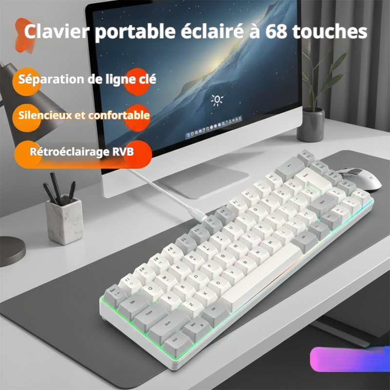 Clavier filaire RGB lumineux sensation mécanique pour bureau