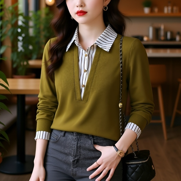 가짜 투피스 셔츠 여 긴팔 맨투맨 봄가을 신상 스타일리쉬 니트 상의 이너