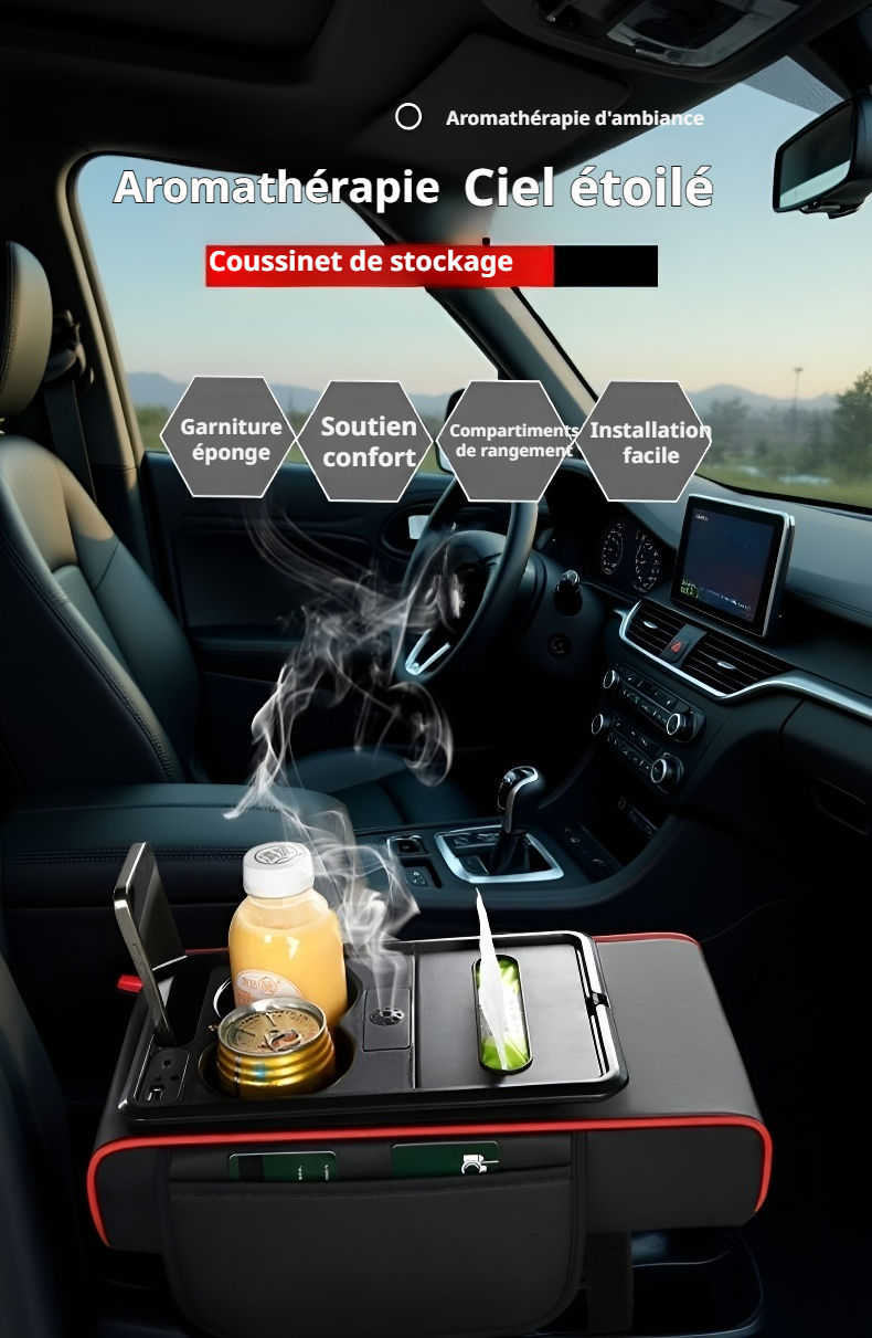Boîte d'accoudoir 8-en-1 rechargeable pour voiture