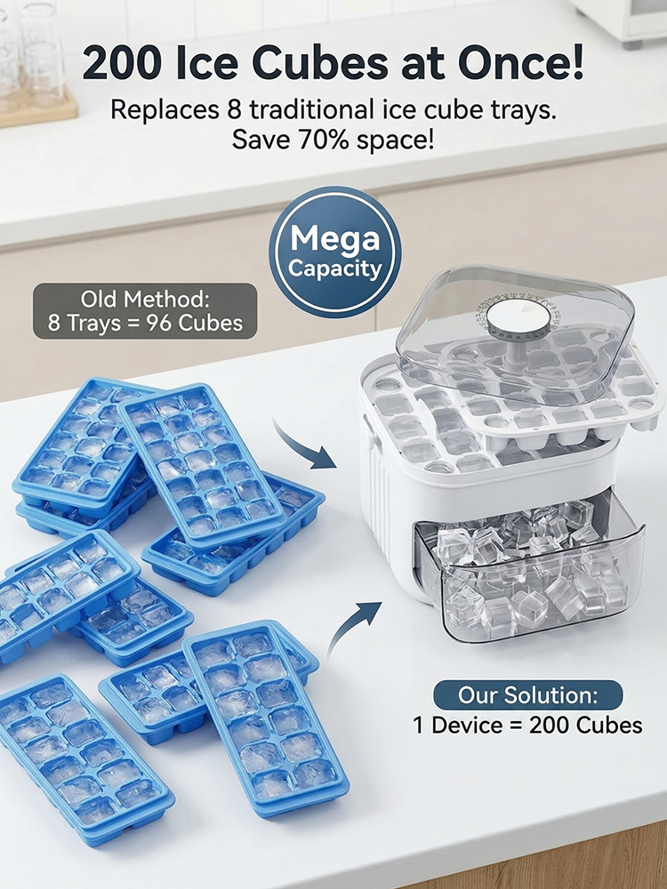 No dirty hands — large-capacity ice maker with a free ice scoop included.