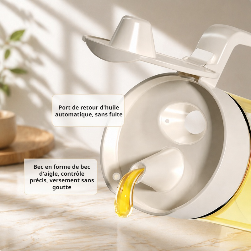 Bouteille d'huile en verre borosilicate grande capacité, anti-fuite