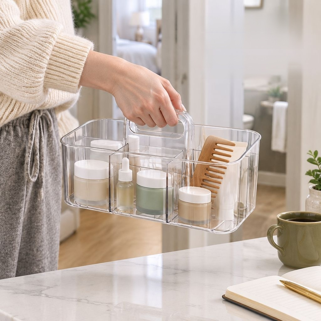 Portable Storage Caddy with Handle Desktop Snack Makeup Basket for Bathroom