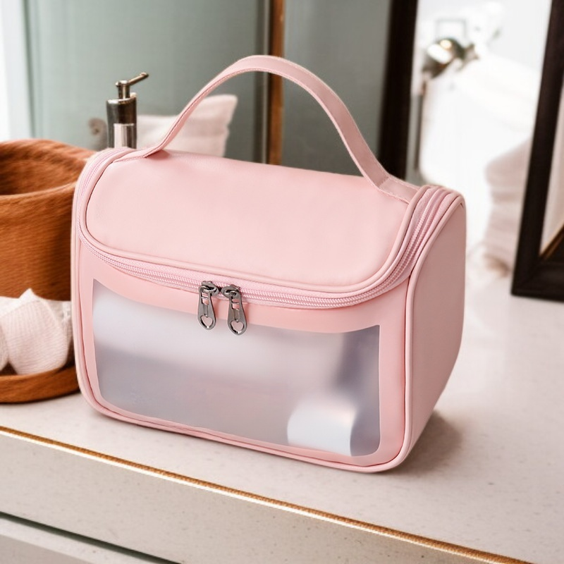 여성용 휴대용 반투명 무광 세면 파우치 플랩 화장품 수납 가방