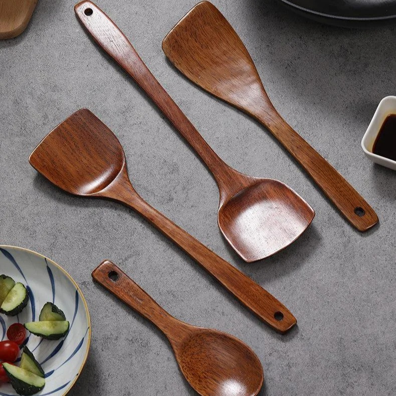 ไม้พายสำหรับกระทะไม่ติด ช้อนตักอาหารไม้ทนความร้อนเหมาะสำหรับผัดและตักข้าว