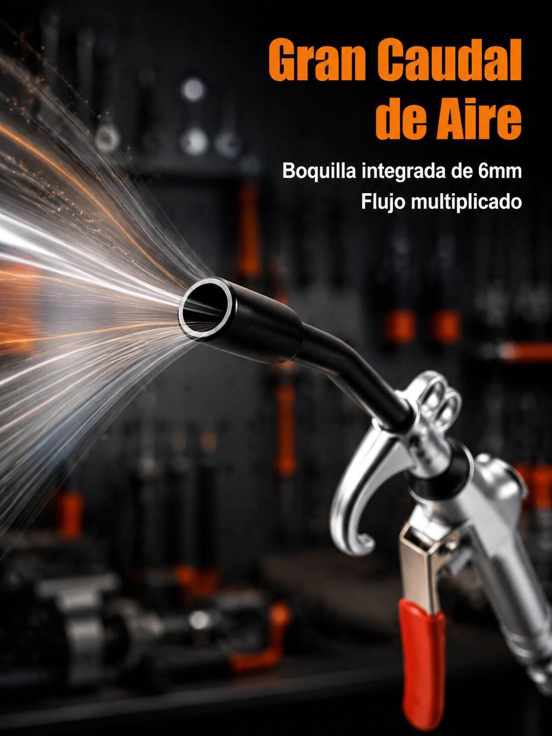 Detalle de boquilla de pistola de aire comprimido potente