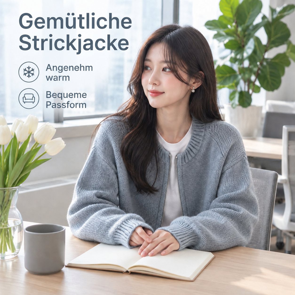 Damen Weit Geschnittener Kurzarm Strick-Cardigan