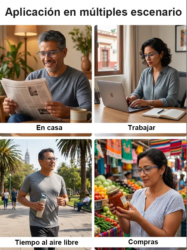 Gafas de presbicia transparentes y minimalistas con protección contra la luz azul