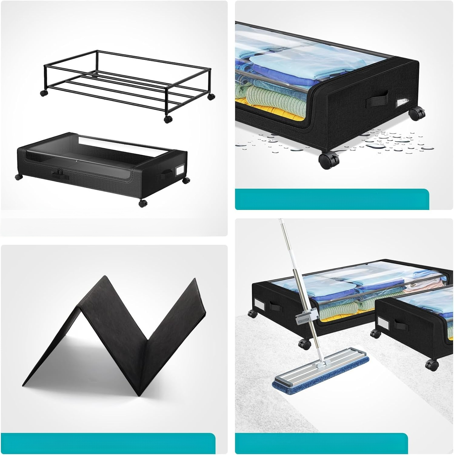 Caja de almacenamiento plegable de tela con ruedas