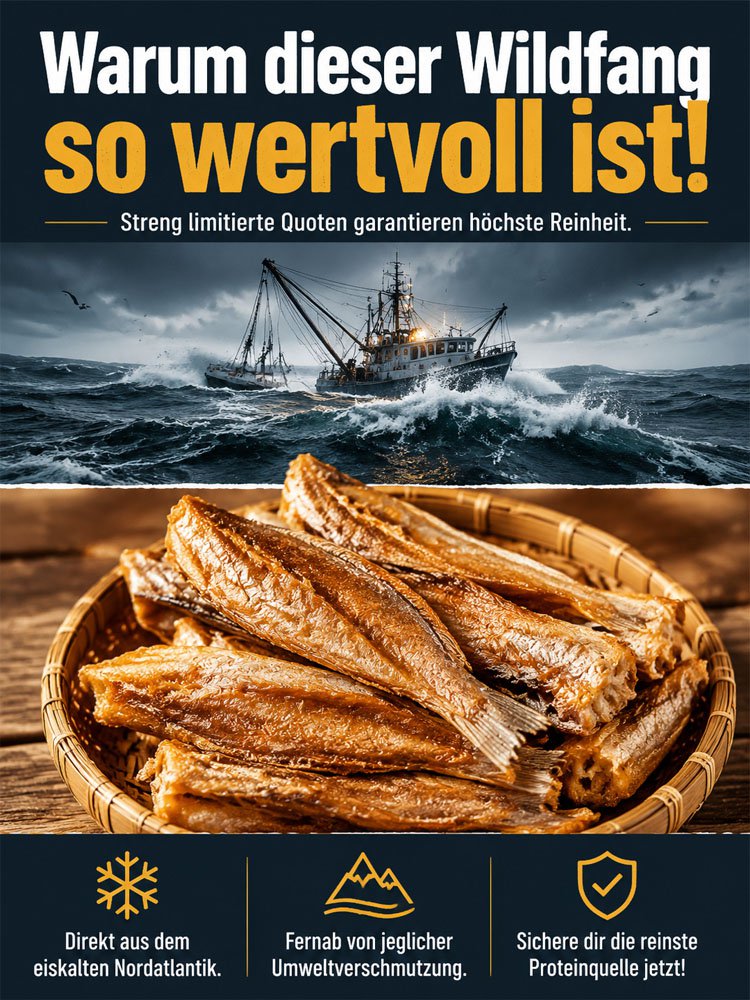 Kleine getrocknete Fische, frisch gefangen aus dem Nordatlantik.