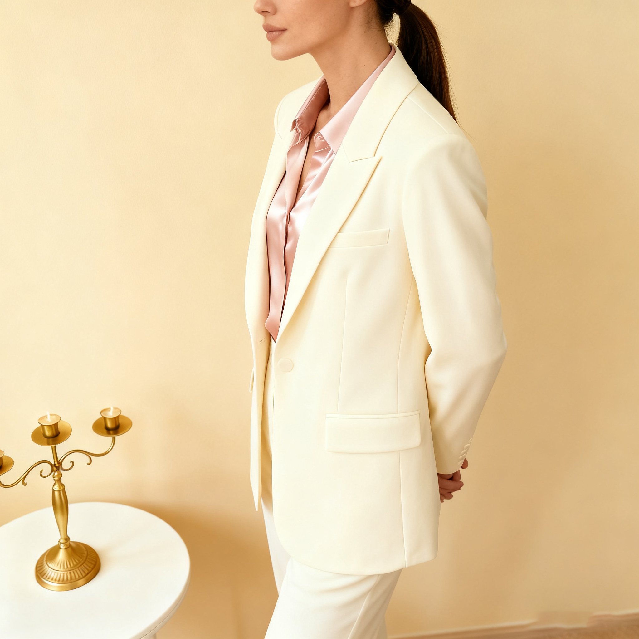 오프 화이트 수트 재킷 디테일 사진