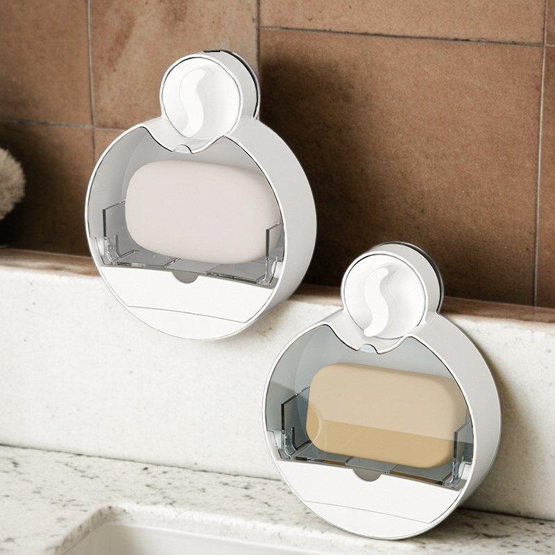 翻蓋吸盤免打孔壁掛式瀝水香皂盒