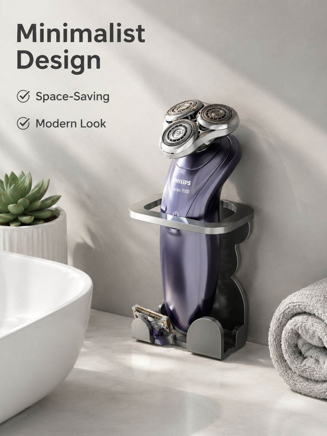 No-Drill Bathroom Razor Holder, Electric Shaver Storage Rack
