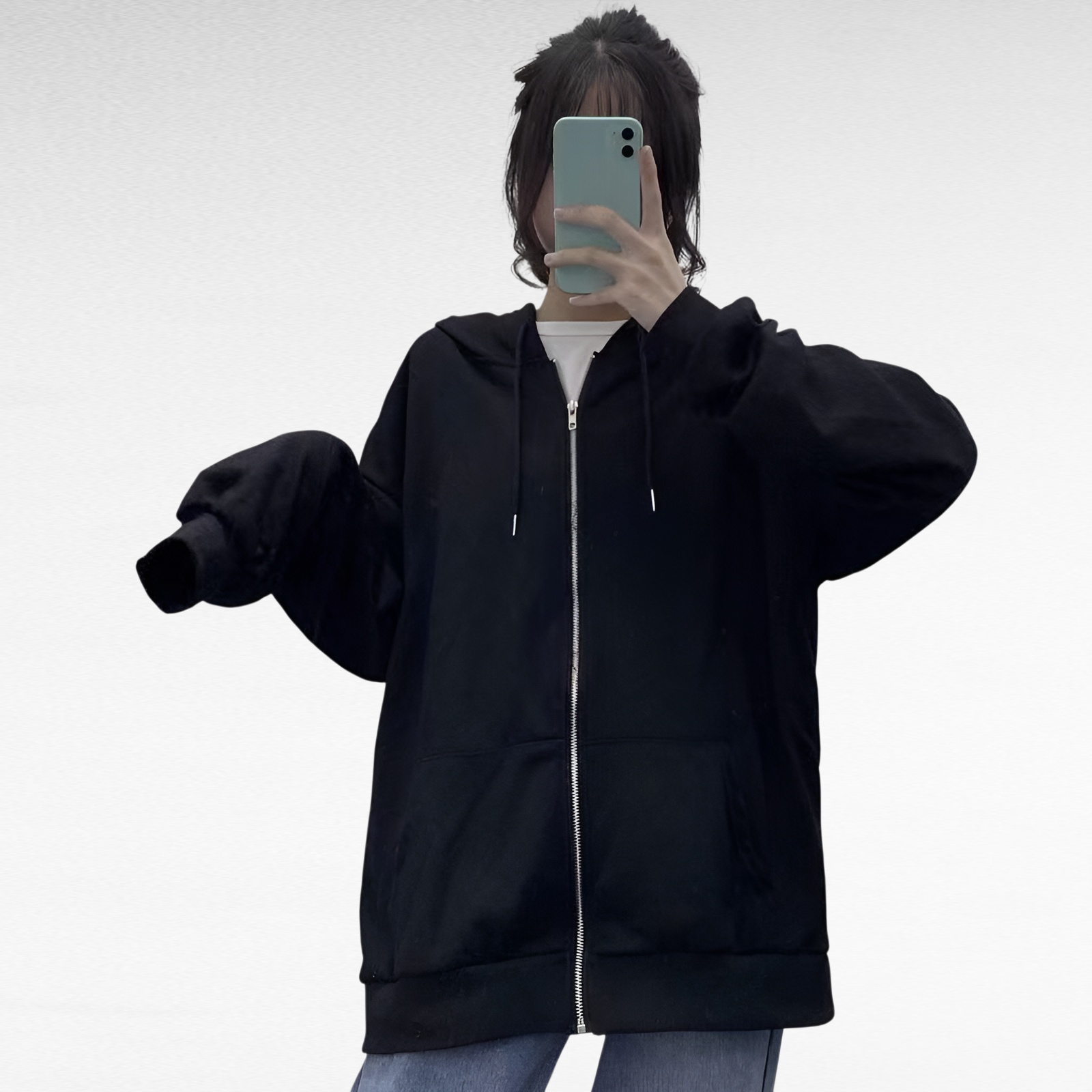 ゆったり グレー ジップアップ スウェットパーカー