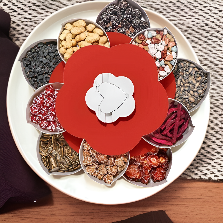 창의적인 꽃잎 회전 과일 접시 이중층 건과일 간식함