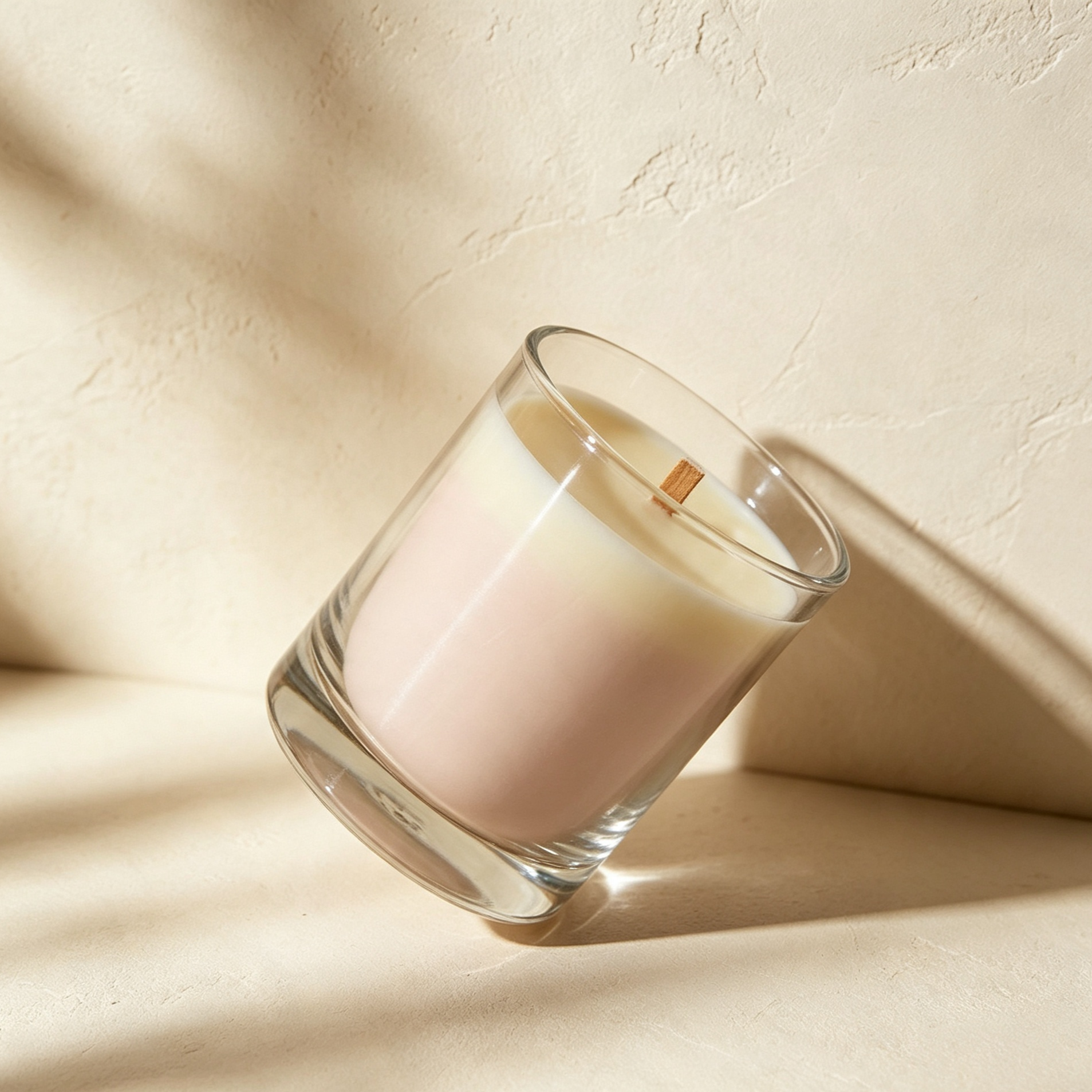 Set of three scented candles in glass cups on a table