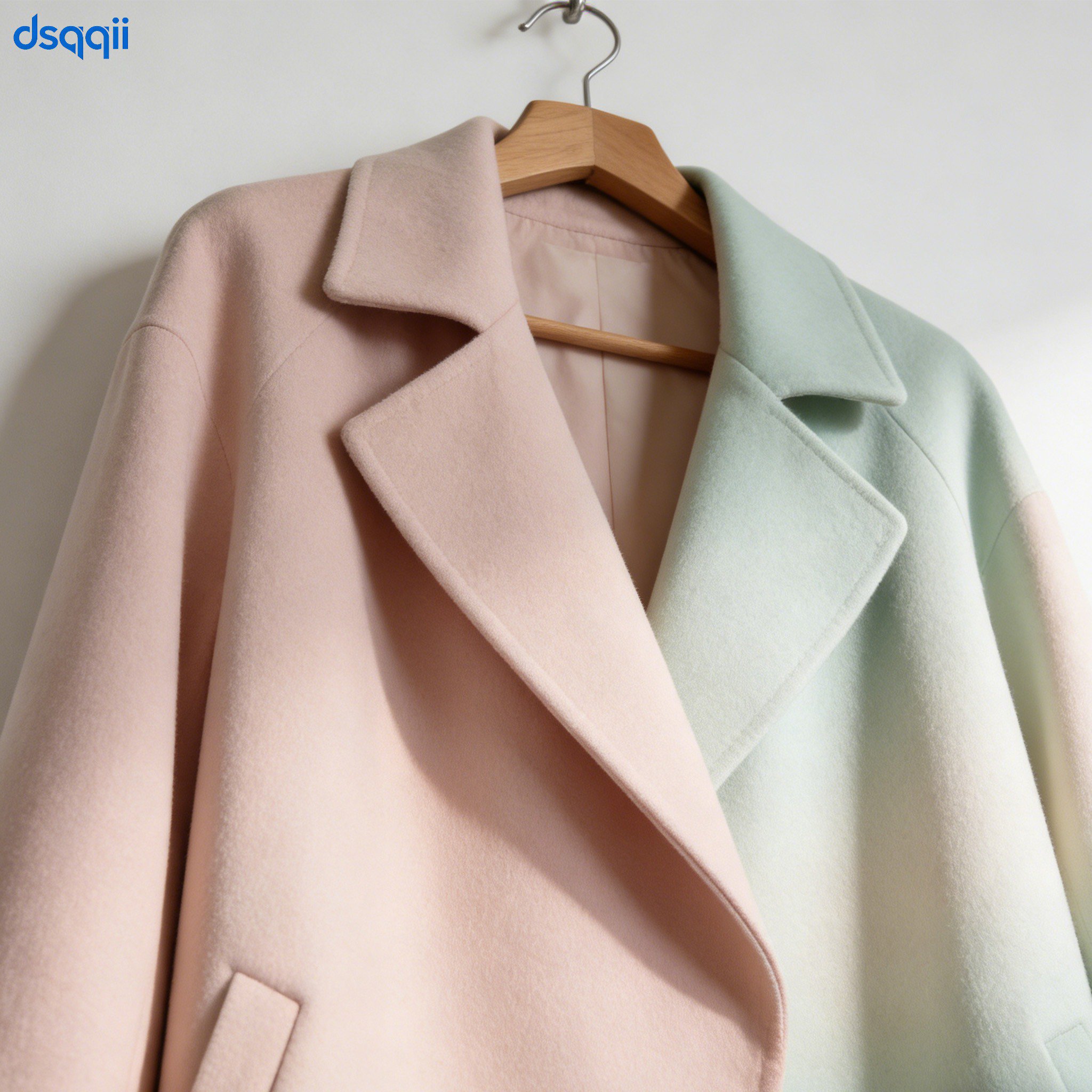 핑크와 그린 그라데이션이 들어간 양면 울 코트