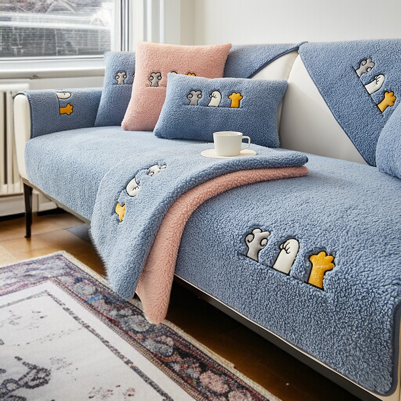 두꺼운 털 소파 패드 미끄럼 방지 스웨이드 겨울 방석 소파 매트 스웨이드 미끄럼 방지 겨울 매트