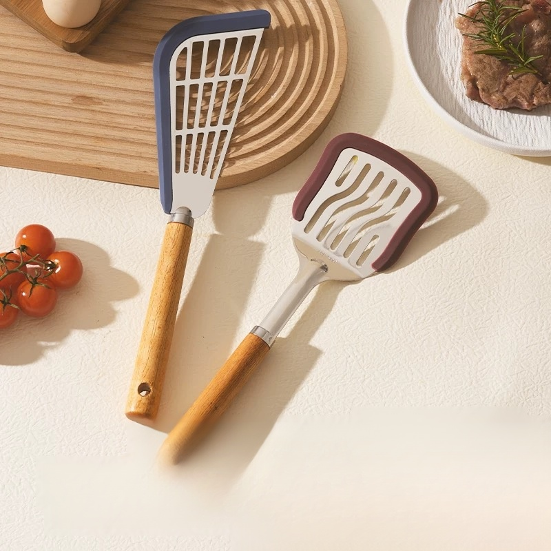 Solid Wood Handle Silicone Spatula for Non-stick Pans