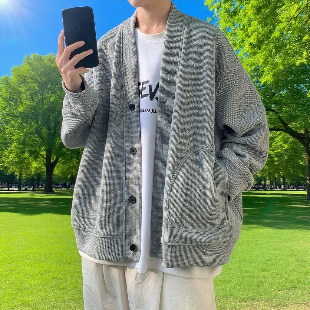 트렌디한 남자 루즈핏 코트 디테일