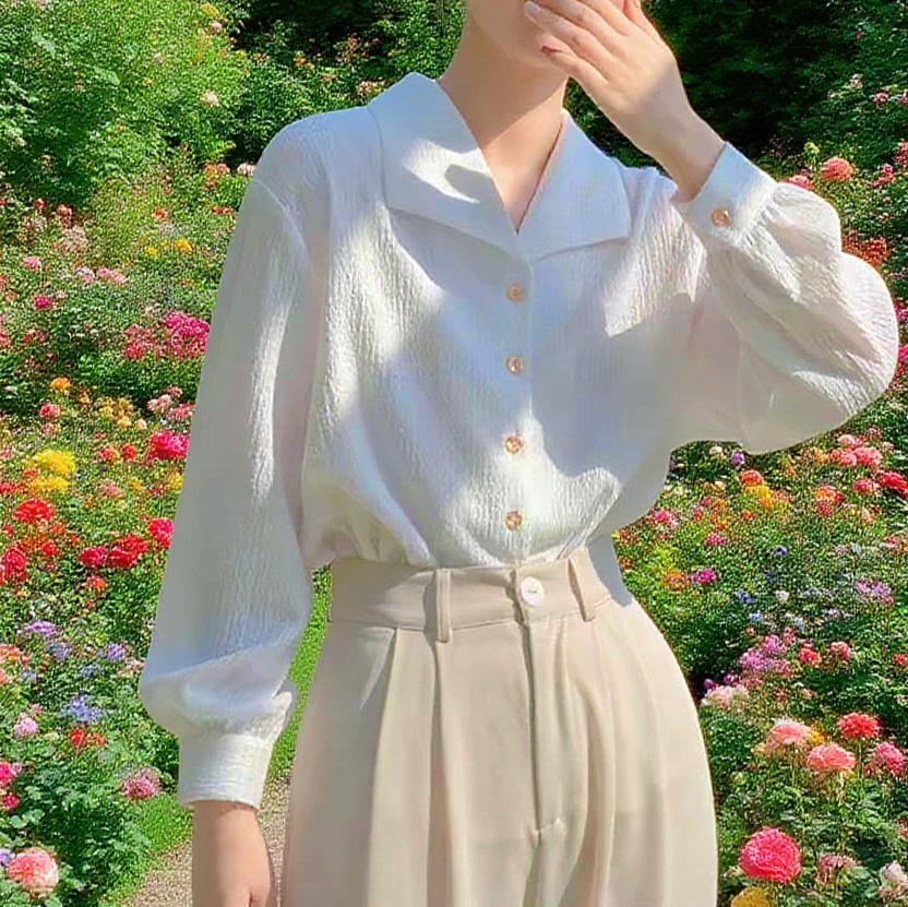 편안한 핏의 흰색 여성 긴팔 셔츠