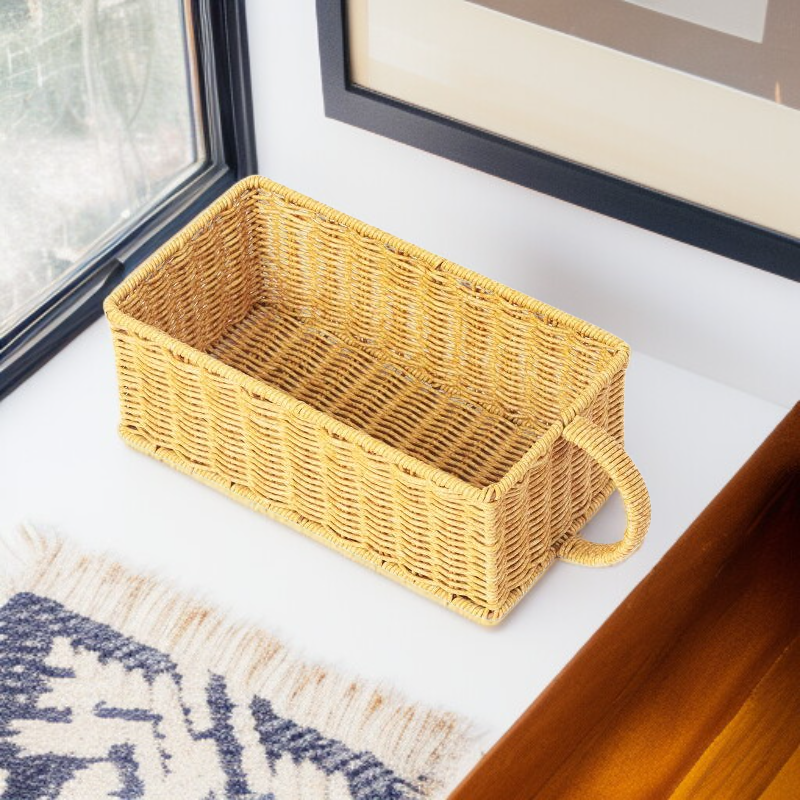 데스크탑 간식 화장품 수납 바구니 라탄 스타일 커피 테이블 수납 바구니 거실 TV 캐비닛
