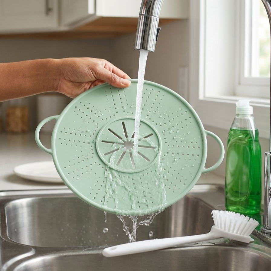 Silikon-Deckel schützt vor Spritzern beim Kochen