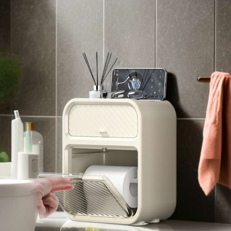Punch-free storage rack toilet toilet paper box roll paper box toilet light luxury wall-mounted tiss