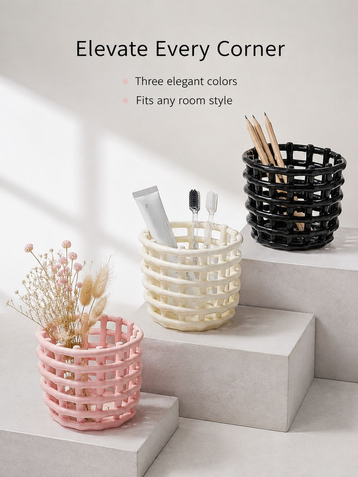 Contemporary ceramic basket for versatile storage