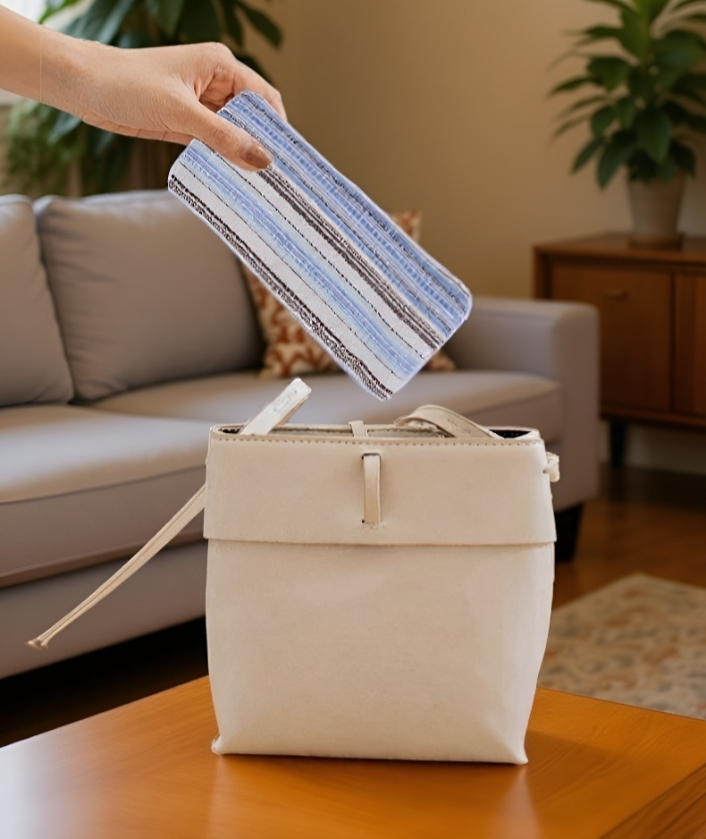 Mujer usando la almohada para ojos de casia para aliviar la fatiga