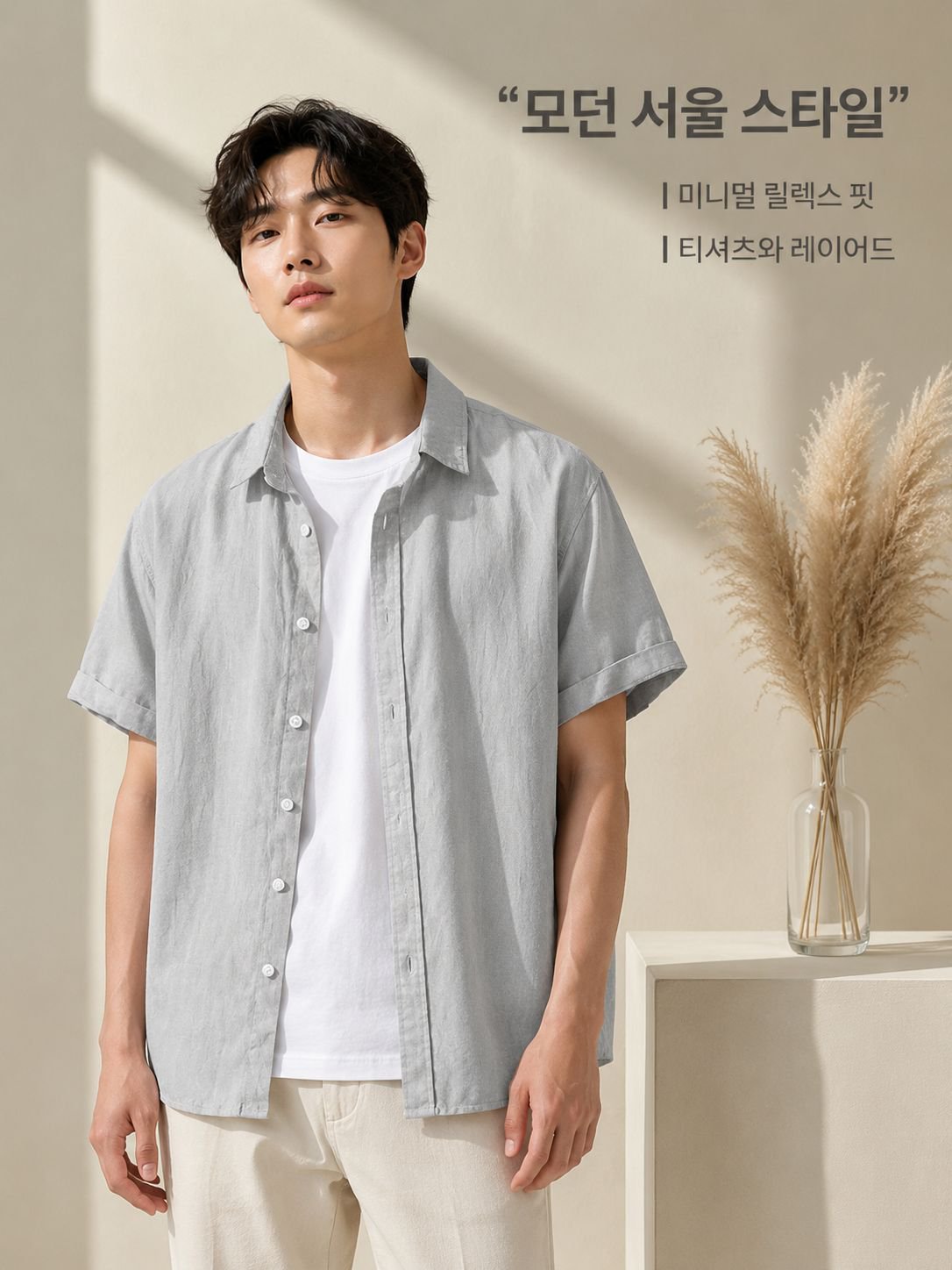 남성 여름용 린넨 반팔 셔츠
