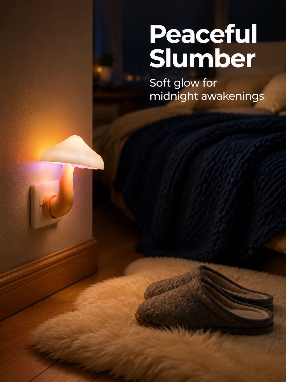 LED Night Lights Mushroom Shape Automatic Sensor Toilet Bedroom Decor Wall Lamps Light-control Senso