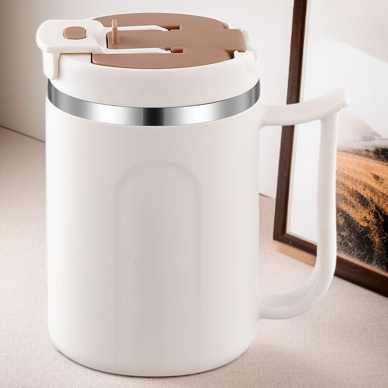 كوب قهوة عالي الجمال مع غطاء وملعقة، مقاوم للحرارة وسهل الحمل