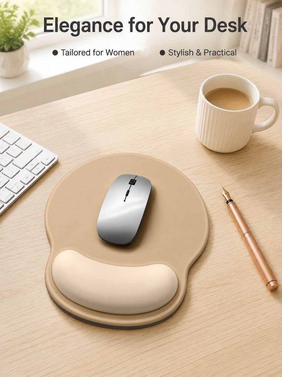 Rubber Non-Slip Mouse Pad with Wrist Rest, Essential for Women’s Office