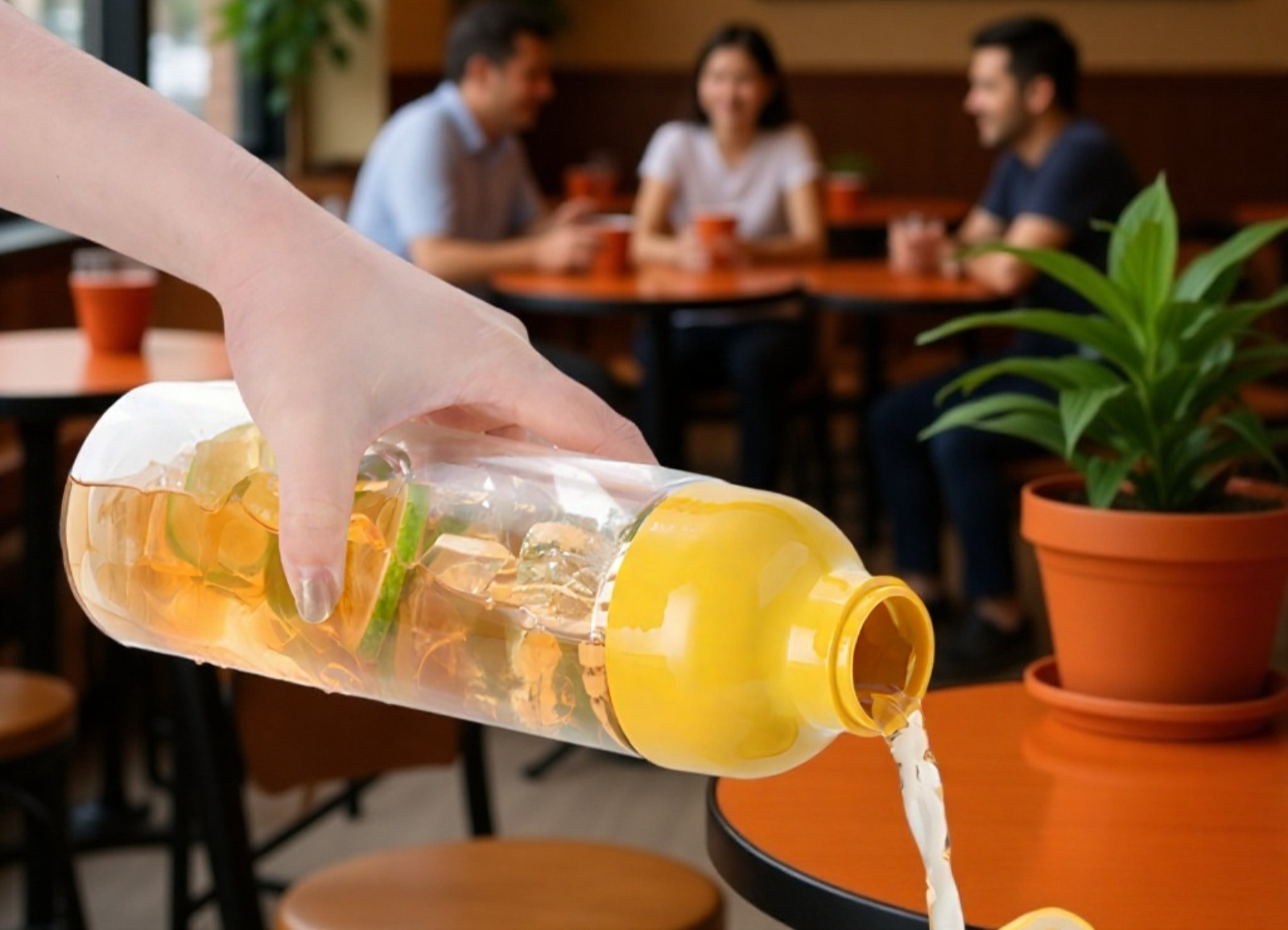 여행가방 옆의 콜드브루 컵