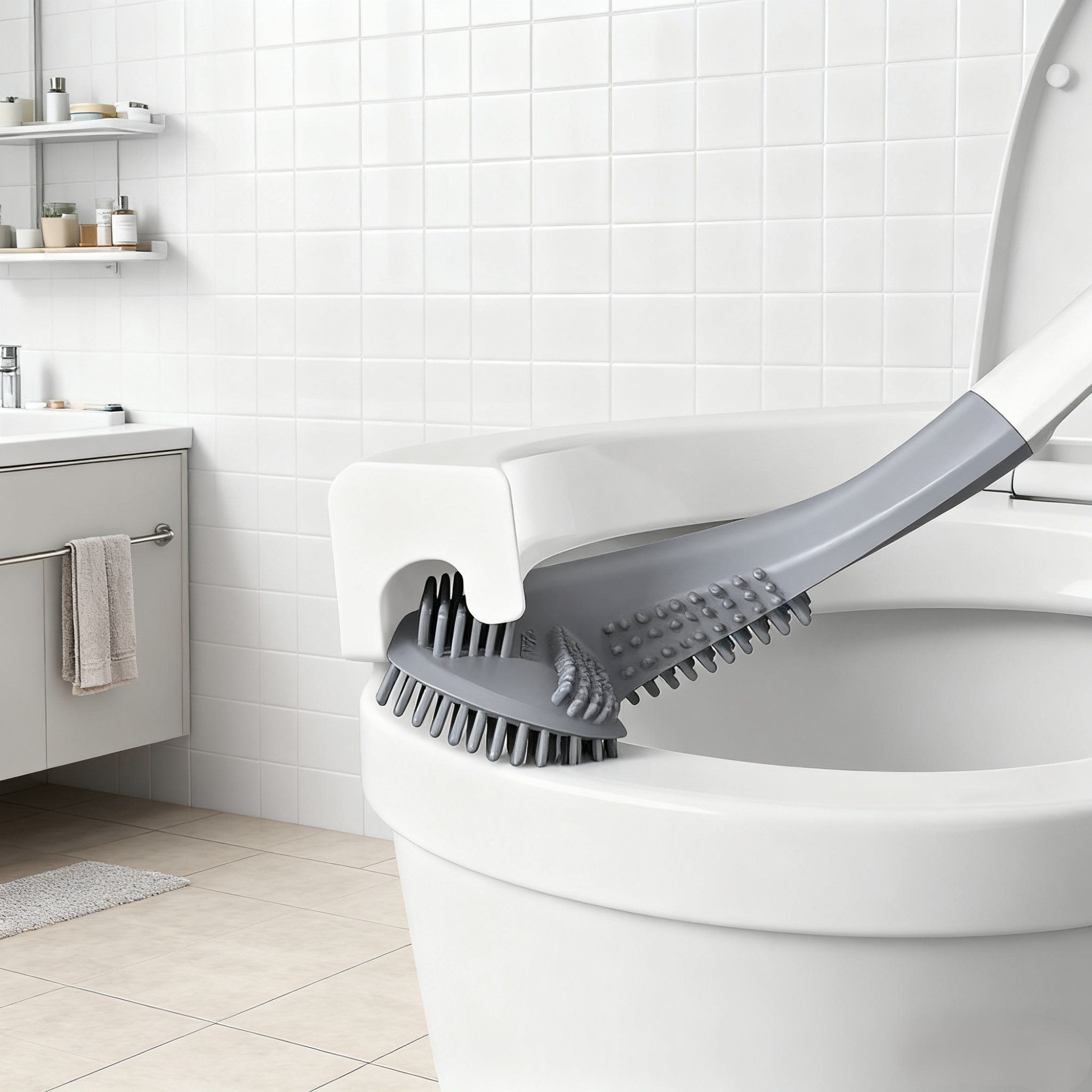 収納に便利なケース付きトイレブラシ